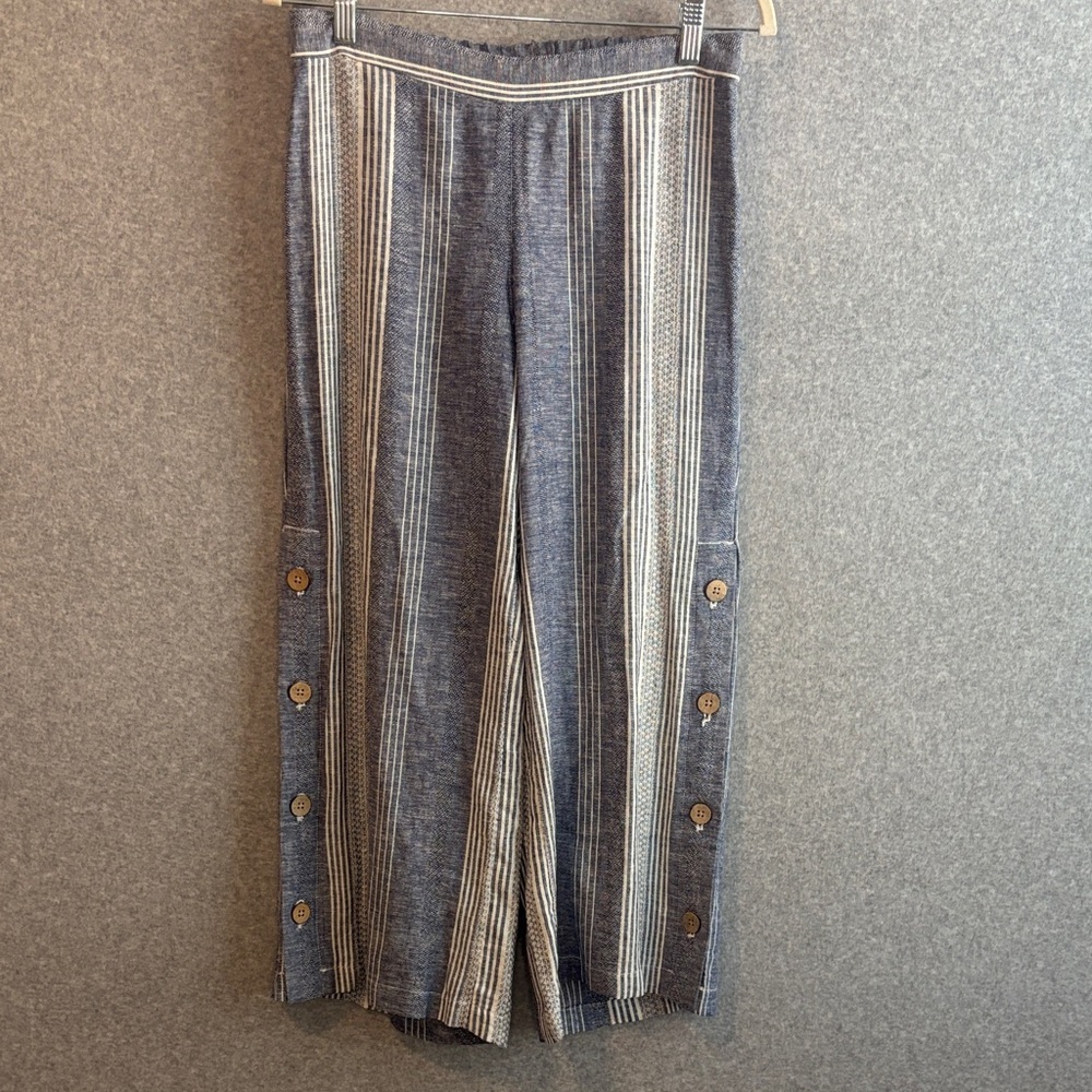 J.Jill Striped Navy and Cream Button Cropped Wide Leg Pants size XS